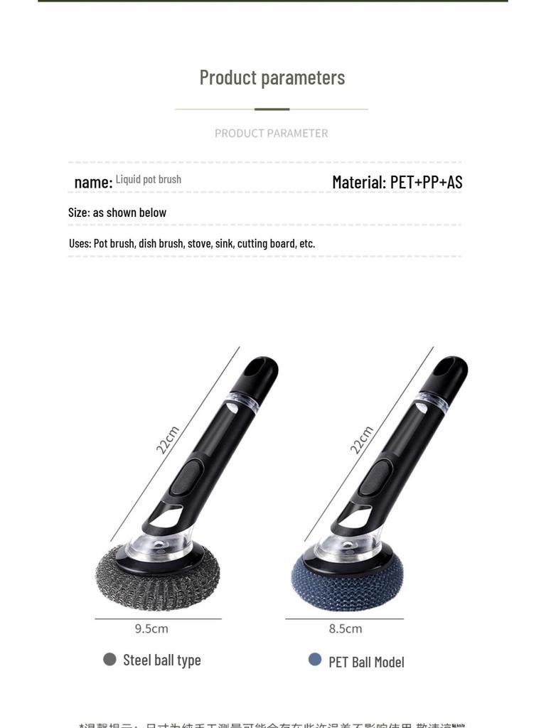 Long Handle Dishwashing Brush with Automatic Liquid Dispensing, Sponge, and Steel Wire for Pot Cleaning