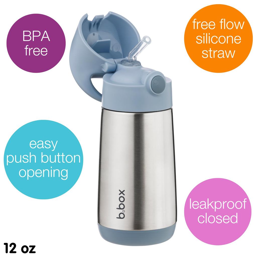 Insulated Drink Bottle with Keeps Drinks Hot or Dishwasher Safe Steel b.box Straw, Cold, One-Push Operation, Top-Rack [Authentic b.box Product]