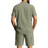 Casual Solid Color Linen Two Piece Sets Mens 2026 Spring Summer Fashion Short Sleeve Shirts and Shorts Outfits Men Linen Suits