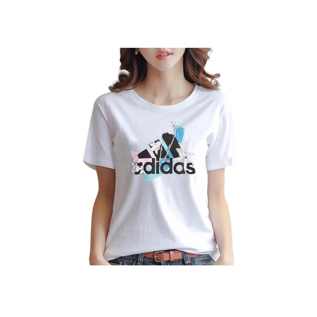 Adidas Logo Print Breathable Round Neck Short Sleeve T-Shirt Women T-Shirts White GN9151