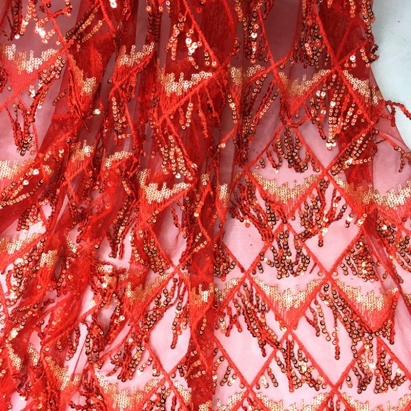 Sequins Embroidered Lace Fabric Diamond Fringe Wedding Dress Material Elegant Beads French Sequins Lace Fabric For Clothing