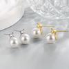 Korean Style Four-Prong Diamond & Pearl Stud Earrings - Elegant & Fresh Design