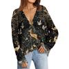 Women's Fashion Long Sleeve Christmas Print V-Neck Button Loose Cardigan Top