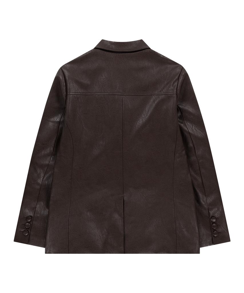 Aakam 3-Button Leather Blazer (Brown)