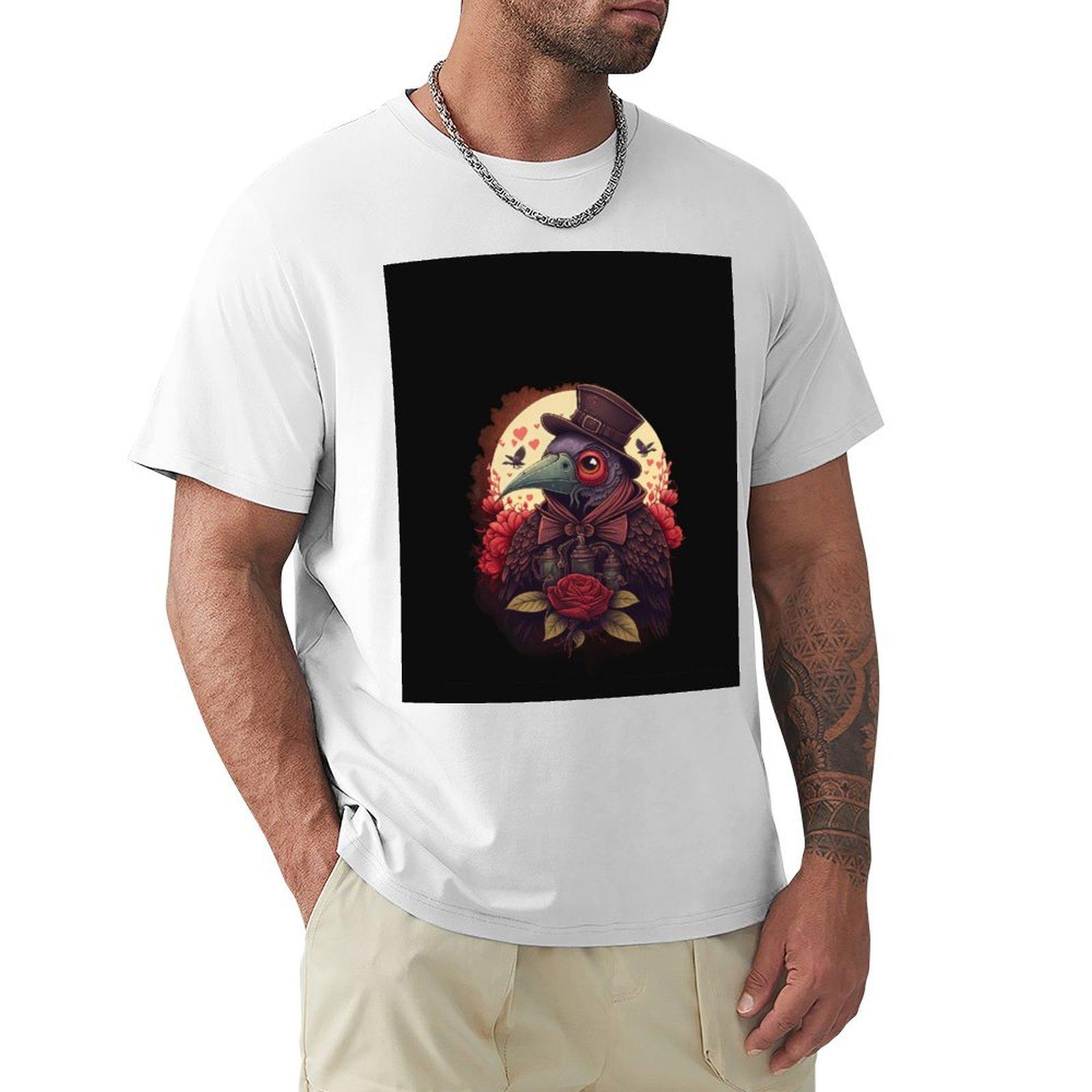 Steampunk Plague Doctor Crow with Rose TShirt tops Aesthetic clothing rapper graphic tees men tshirt S