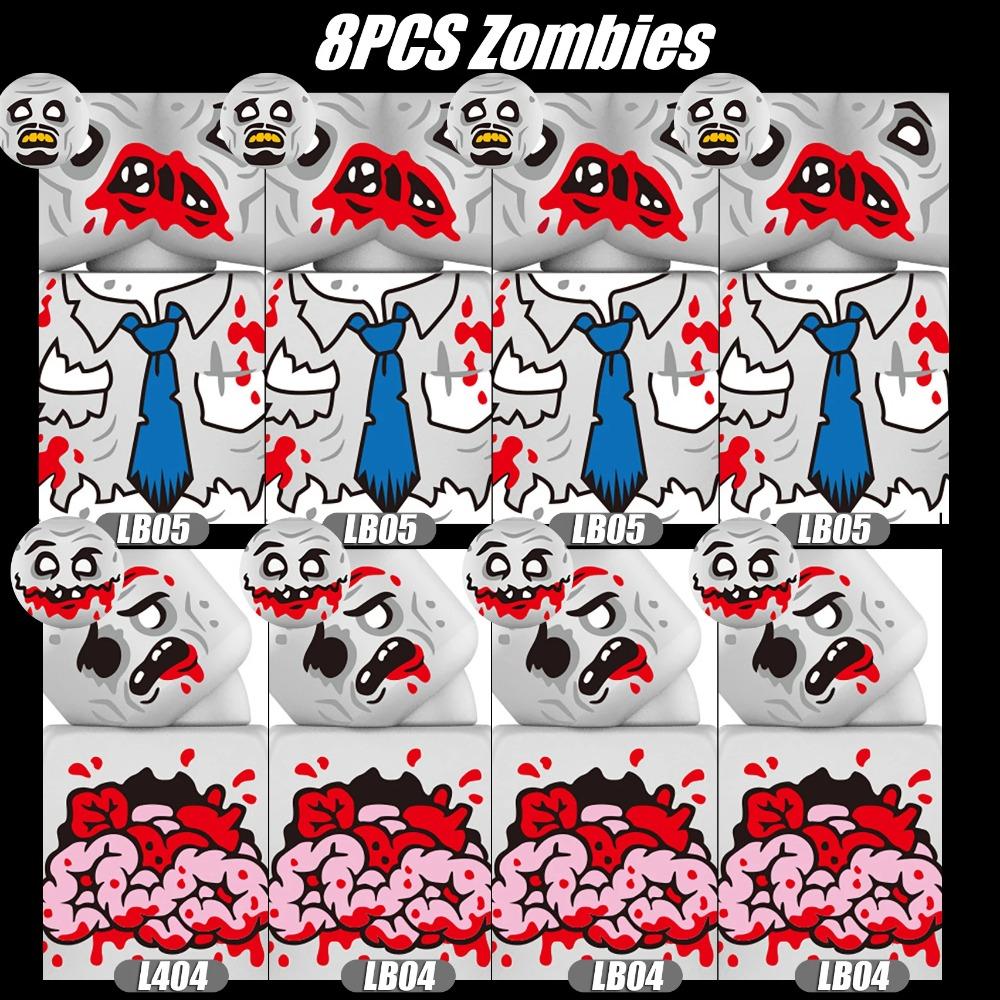 MOC Halloweenské Zombie Figurky Stavební Kostky Dvojitá Hlava Křivý Krk Příslušenství Kostky Hračky Dětský Dárek