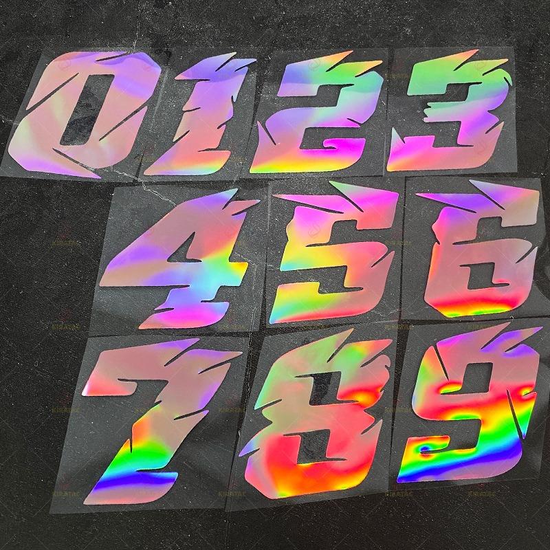 1pc Pink Laser Motorcycle Number Sticker Waterproof for Motorcycle Fairing Helmet Fuel Tank Scooter Body Universal Vinyl Decal