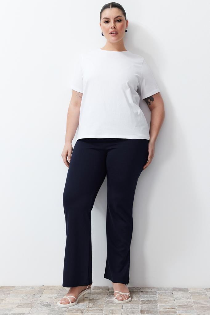 Pantaloni de damă de mărime mare, la modă, sezon nou, pantaloni negri tricotați cu talie înaltă, cu fante pe laterale