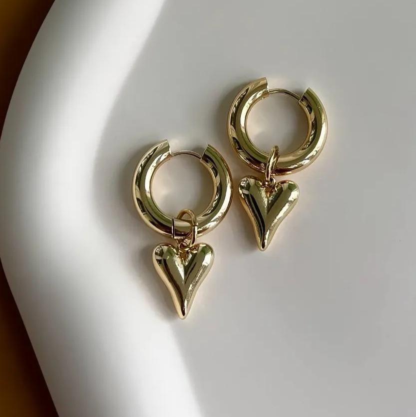 Sweet Heart-shaped Pendant Earrings For Women Simple Geometric Circular Stainless steel Ear Buckle Jewelry Accessories G