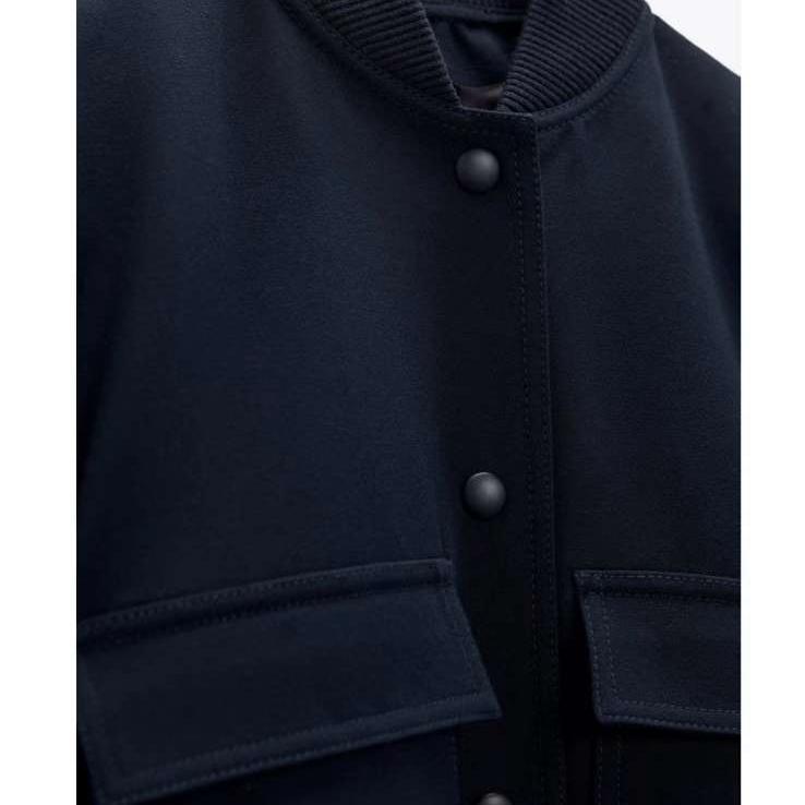 Single Breated Bomber Jacket Coat Women Elegant Long Sleeve Large Pocket Short Coat Spring  Ladies Fashion Coats