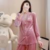 Women Sexy Pajamas Set 2PCS Shirt&Pant Velvet V-neck Lace Trouser Suits Loose Home Clothes Lounge Wear Long Sleeved Pijamas