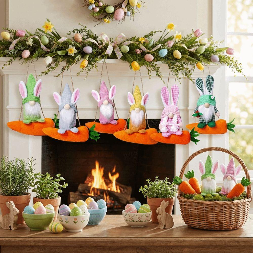 Colorful Rabbit Gnome Ornament Handmade Craft Faceless Plush Doll Easter Bunny Pendant  Party Props