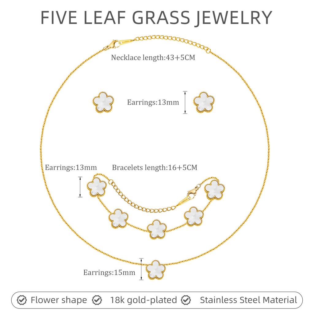 Ensemble collier, bracelet, boucles d'oreilles couleur Or 18 carats pour femmes, Pendentif fleur en acier inoxydable, Cadeau d'anniversaire pour Maman, Épouse, Petite amie