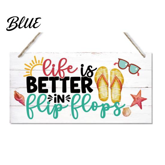 Summer Holiday Gift for Home Wood Sign Front Door, Tropical Beach Hanging Welcome Coastal Style Terrace Decor Sign, Rustic Wooden Door Hanger