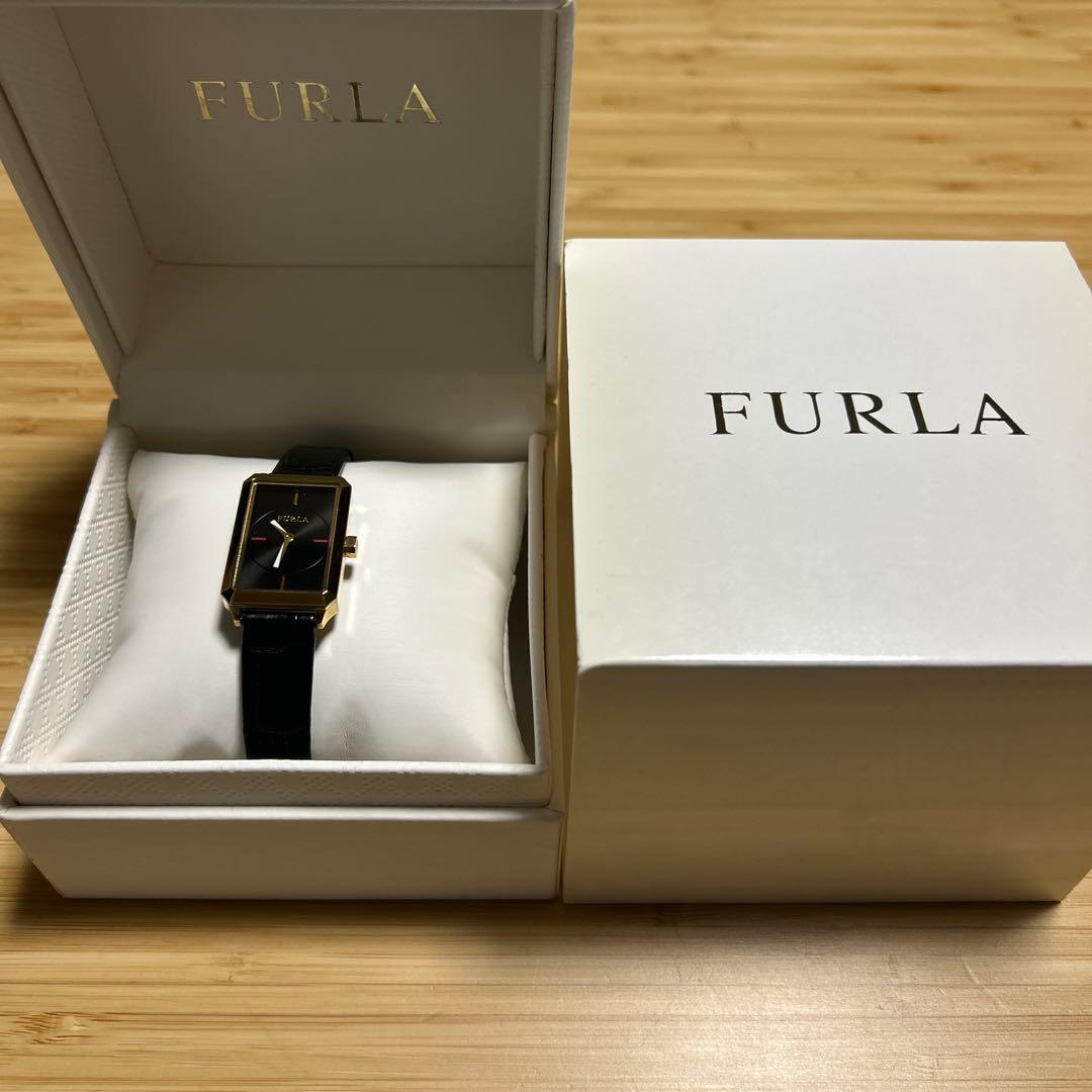 Used FURLA black leather analog watch