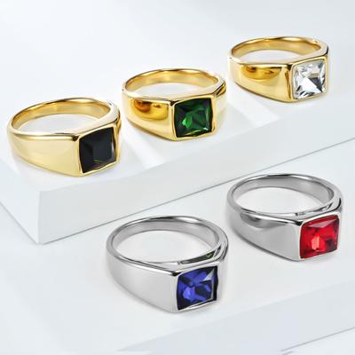 Fede Nuziale da Uomo con Pietra Preziosa in Vetro Taglio Diamante Acciaio Inossidabile Fascia Geometrica Gioiello Maschile Moderno per Lui