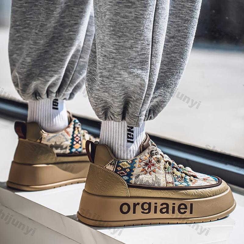 Fashion Men Shoes 2025 Spring Autumn New Fashion Comfortable Height Increase Casual Shoes Vintage Breathable Non Slip Platform Sneakers