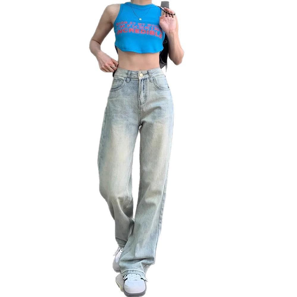 

Светлые джинсы для женщин Летом Новые Ретро С высокой талией Утягивающие Прямые брюки Свободные Широкие брюки 2XL