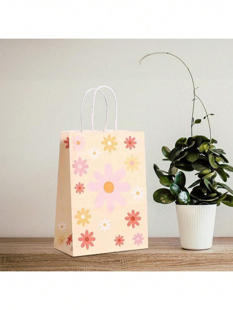 12pcs Sun Flower Theme Gift Bags Kraft Gift Bags Bulk Birthday Bags For Party Goody Gift Bags