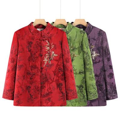 Chinese Tang-style Jacket Festive Old Lady Top Autumn and Winter Clothing Piled Thick Elderly Clothes Elderly