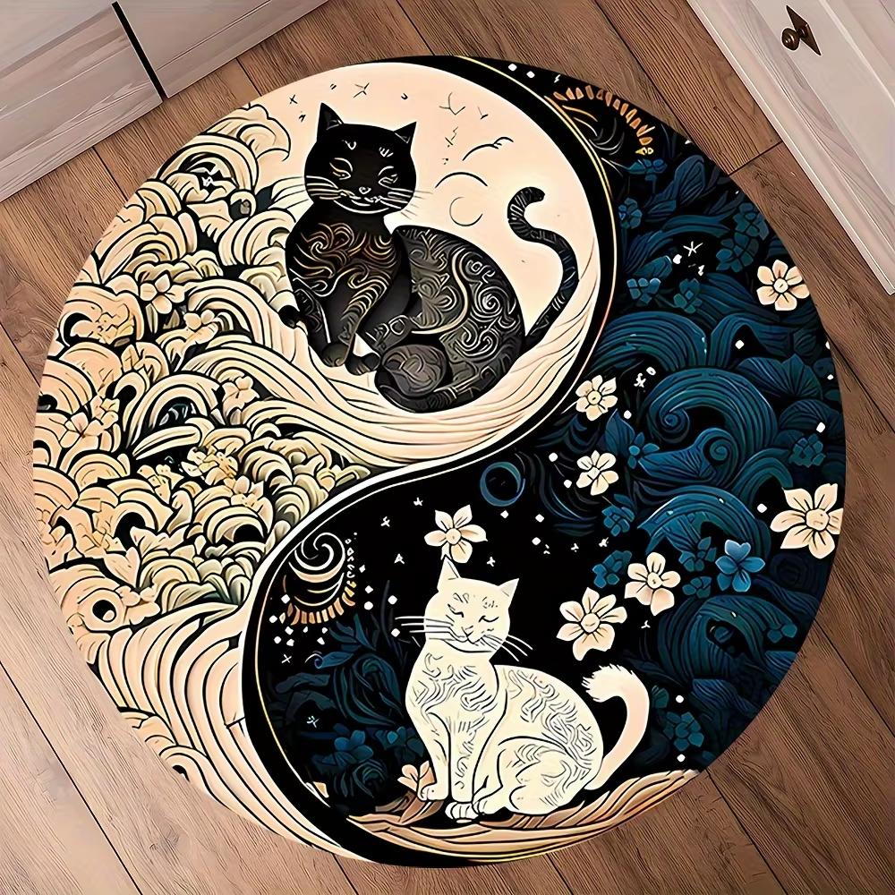

VIKAMA Yin Yang Cat Carpet Round Soft Floor Mat Study Carpet Rug For Bedroom Carpet For Live Room Large Area Rugs Home Decor 80X80CM (2.6X2.6FT