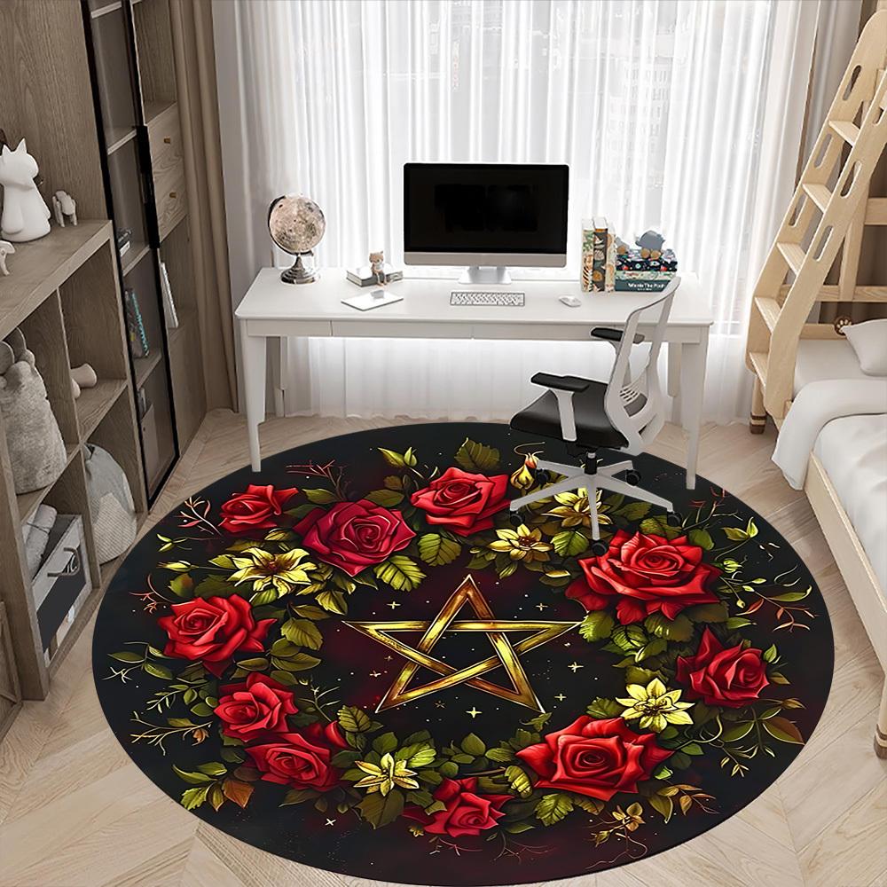 1pc Floral Star Decoration Chair Carpet for Office, Soft Comfortable Mat For Office, Living Room, Bedroom, Machine Washable Carpet yy251112044