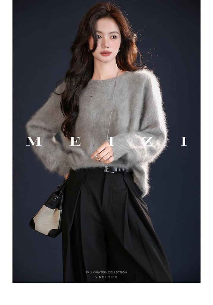 Winter 16-Color Brushed Cashmere Loose Sweater - Women's Round Neck, Outerwear & Layering Piece