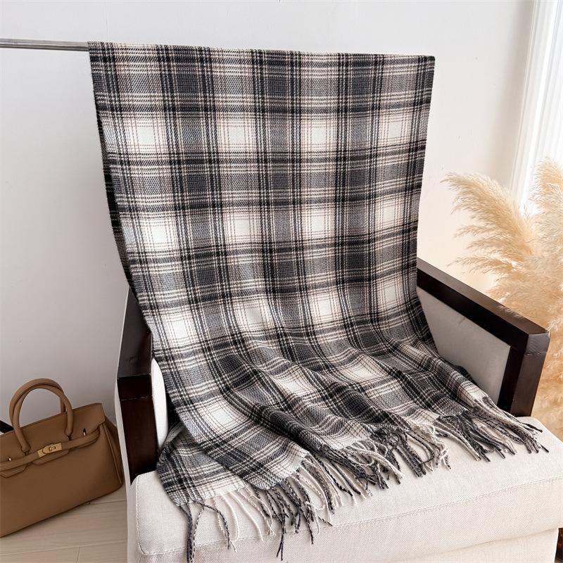 Fashion Faux Cashmere Stripe Winter Warm Scarf Women Soft Shawls Designer Thick Wrap Poncho Unisex Pashmina Blanket Neckerchief