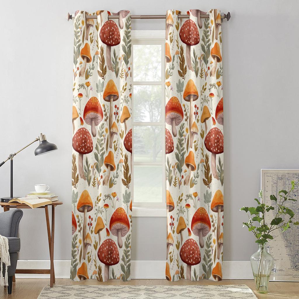 Podzimní Houby Rostliny Listy Retro Závěsy do Ložnice Obývacího Pokoje Okenní Dekorace Žaluzie Kuchyně Domácí Dekorace Závěsy