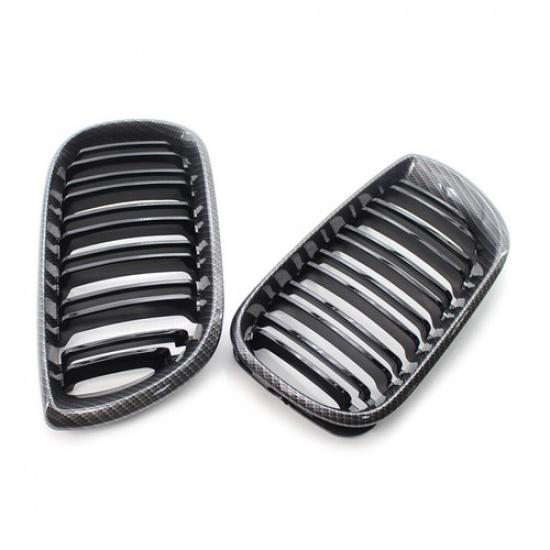 Carbon Fiber & Black Chrome Front Kidney Grill For BMW E46 Sedan 2002-2005