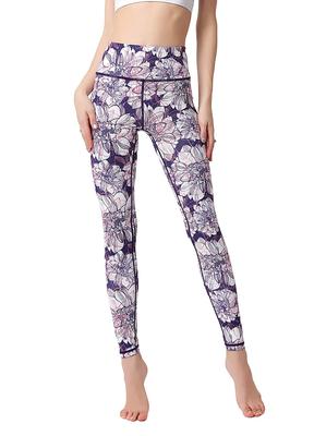 Ashley Hot Yoga Long Sports Floral Print Medium Women's Leggings, Moisture-Wicking, Quick-Drying, Stretch, Length, Tights, (04#), YG282,
