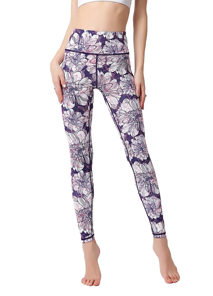 Ashley Hot Yoga Long Sports Floral Print Medium Women's Leggings, Moisture-Wicking, Quick-Drying, Stretch, Length, Tights, (04#), YG282,