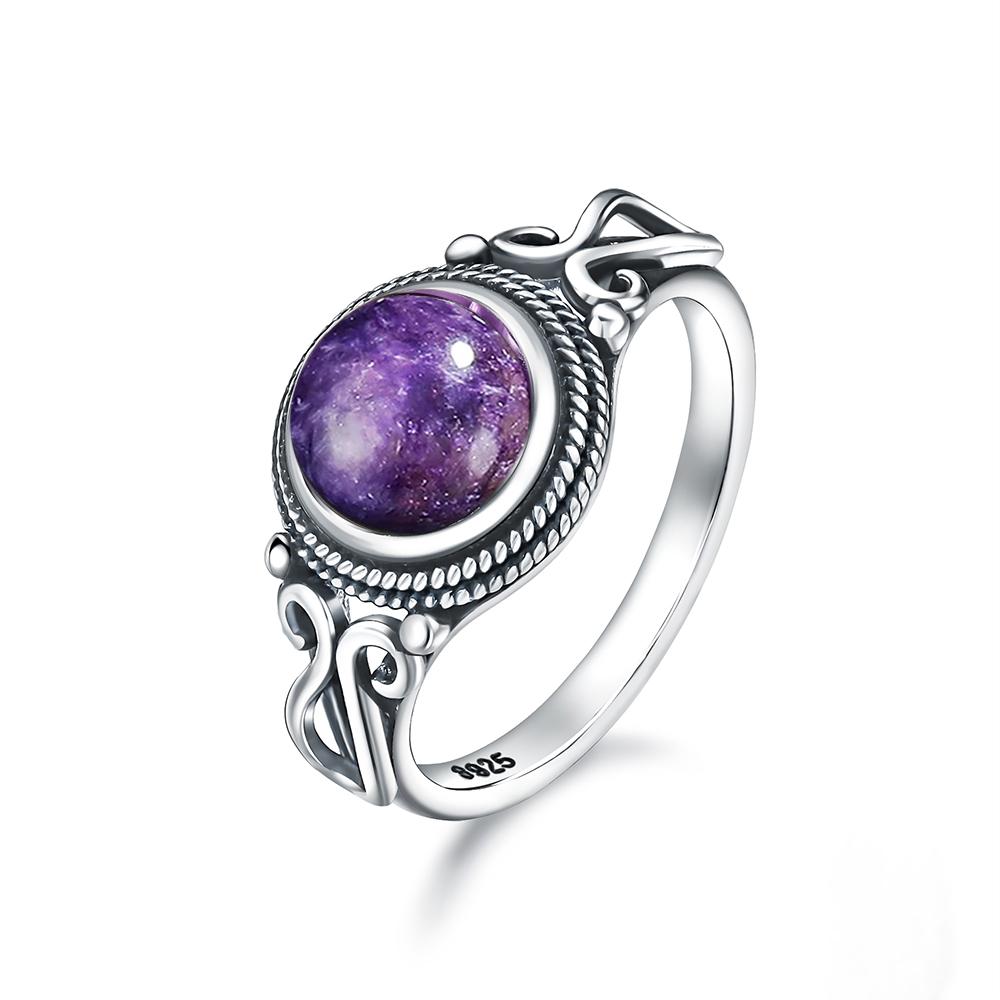 Pierścionek ze srebra sterlingowego z czarnym onykssem Vintage Prosty minimalistyczny styl Okrągły kształt Kamień naturalny Czarny pierścionek Biżuteria dla kobiet