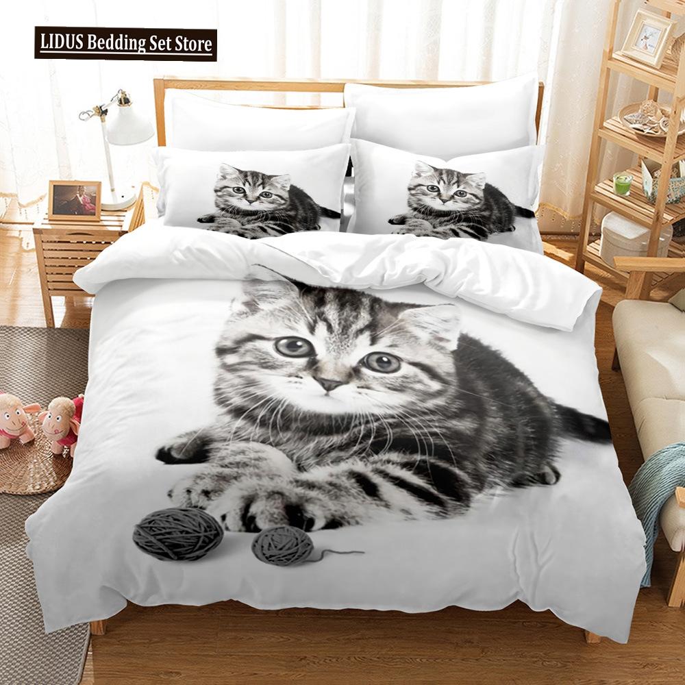 Katzen Bettbezug Set Queen King Size Für Jungen Mädchen Niedlicher Tierdruck Bettwäsche Set Schlafzimmer Haustier Thema Polyester Bettdeckenbezug