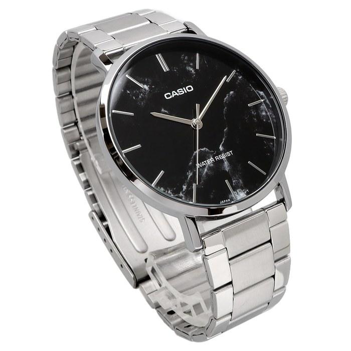 Casio Quartz Men's Watch MTP-VT01DM-1A Black Marble Metal Band