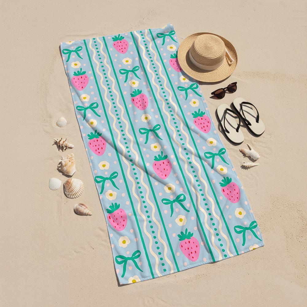 Stitched Gingham Pink Bloom Microfiber Quick Dry Beach Towel Cute Cartoon Anime Absorbent Soft Bath Towel for Travel Adult Kids