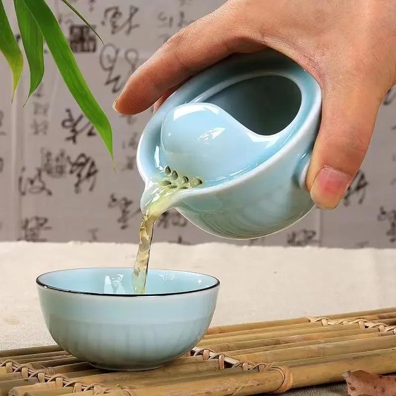 

Portable Teaware Sets for Traveling Celadon Portable Tea Set Storage Car Mounted Ceramic Master s Cup Home Use Gift Wholesale 1 Pot 1 Cup синий