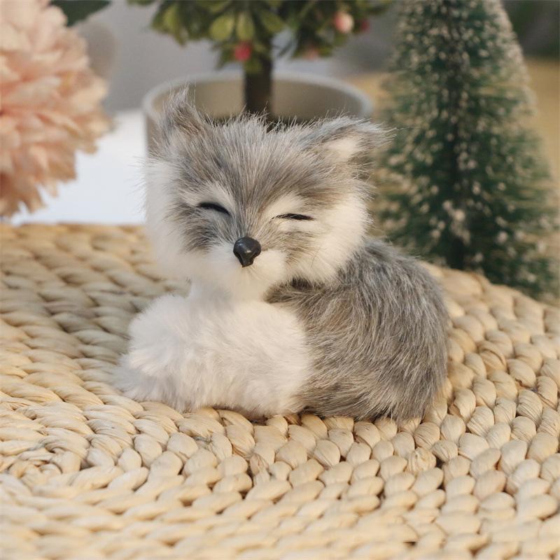 New Plush Simulation Furry Fox Model Squatting Sitting Fox Table Decoration Animal Static Stuffed Figure Kid Party Festival Gift