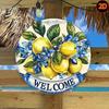 Vintage Lemon Floral Welcome Sign Rustic Aluminum Metal Wall Decor Indoor Outdoor