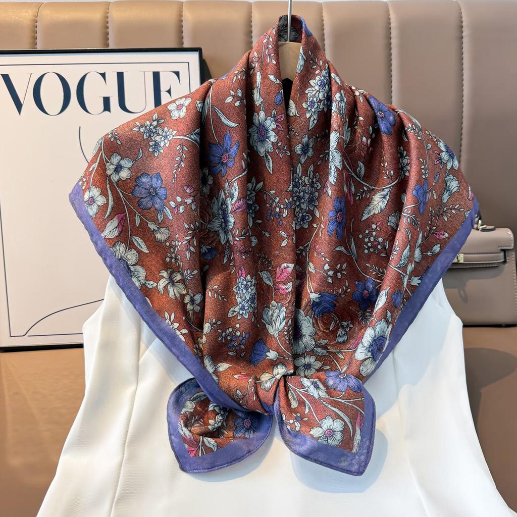 Pastoral Floral Velvet Double-sided Scarf 91 Large Square Scarf Women's Summer Travel Photo Silk Scarf Sun Protection Shawl