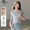 FAPAI Women's Half-Open Collar Short Sleeve Knit Top