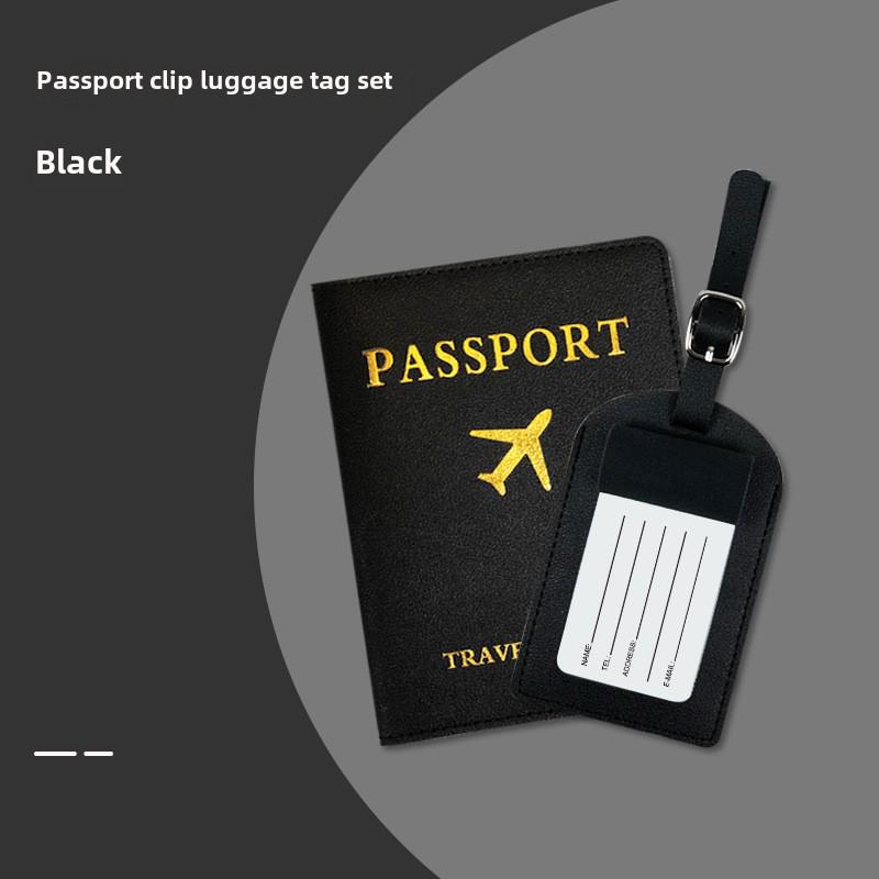 "PU Leather Luggage Tag & Passport Cover Set with Cross-Border Airplane Design"