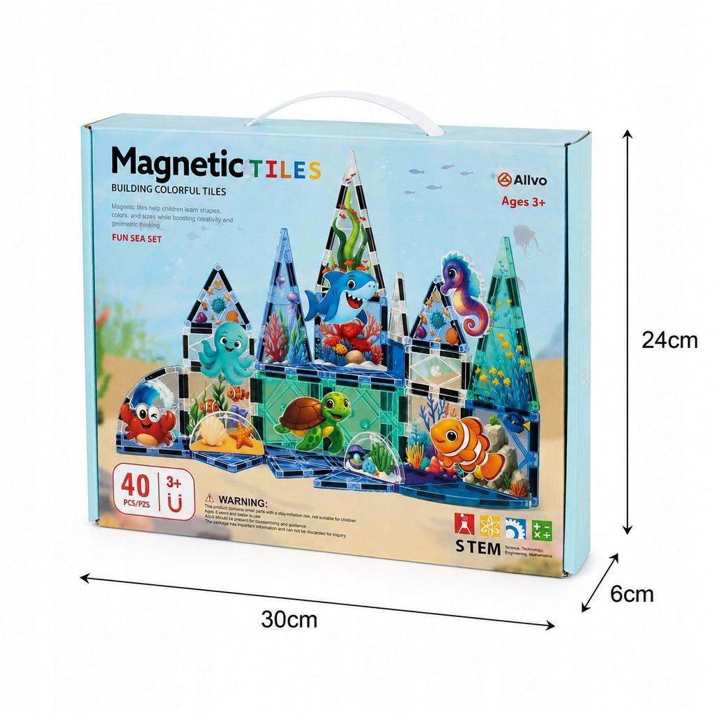 Set of Magnetic Construction Blocks 3D Large Panels Sea World 40 pcs.