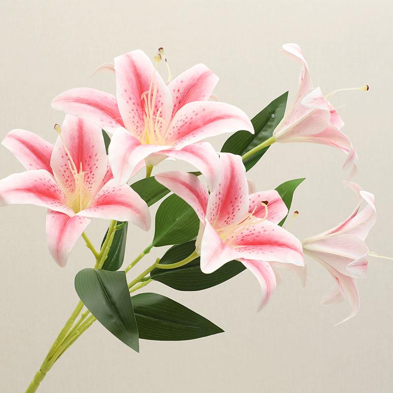 

High-end 7-head lily simulated flower wedding flower, home living room interior decoration ornament fake flower розовый
