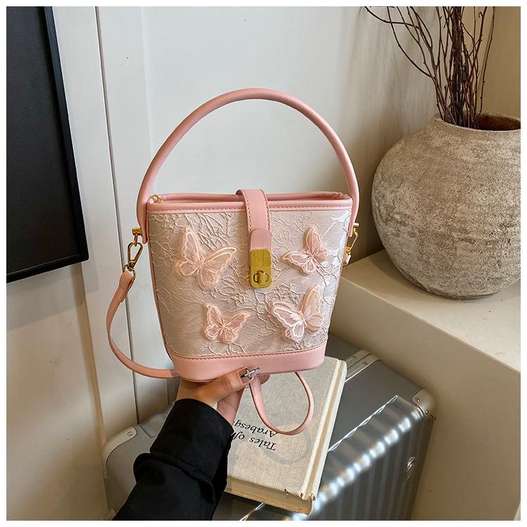 

Новая маленькая сумка женская 2025 модная мультяшная портативная сумка-ведро универсальная текстурная сумка-мессенджер розовый