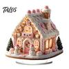 Winter Themed Decorative Art Christmas Acrylic Ornament, 2D Flat Snowy Cottage Ornament with Base, Small for Desk Display Santa Snowman Table