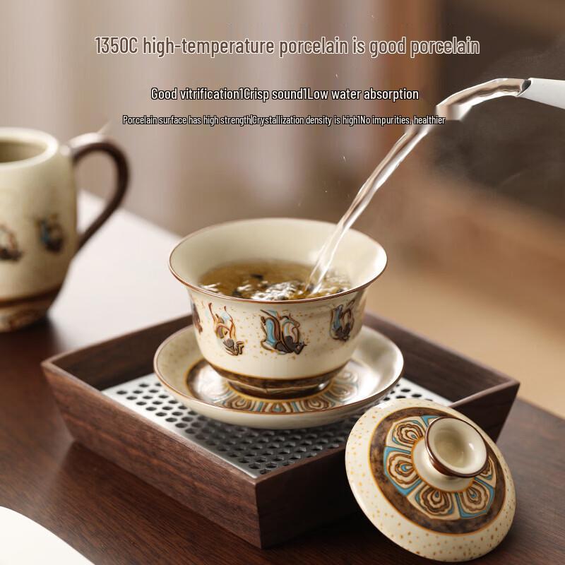 Shangyanfang Dunhuang Ru Kiln Sancai Gaiwan Tea Bowl Gift Set