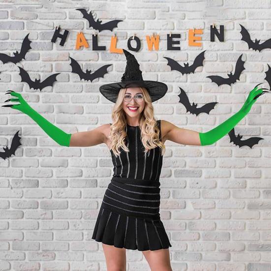 Witch Costume Accessory Set Black Witch Green Claw Gloves Set Round Frame Glasses for Women