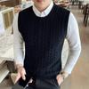 Autumn and Winter Men's Woolen Vest V-neck Sleeveless Sweater Vest Thickened Twist Solid Color Knitted Waistcoat Tide Waistcoat