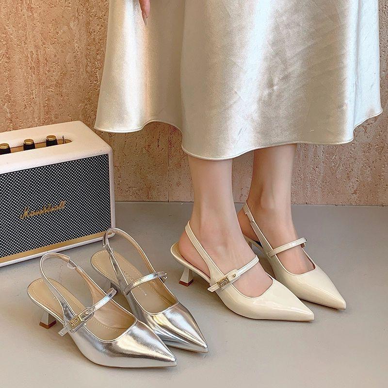 French Pointed Toe Low Heel Shoes Celebrity Back Empty Single Shoes 2025 Summer New Fashion and Versatile Fairy Leather Shoes
